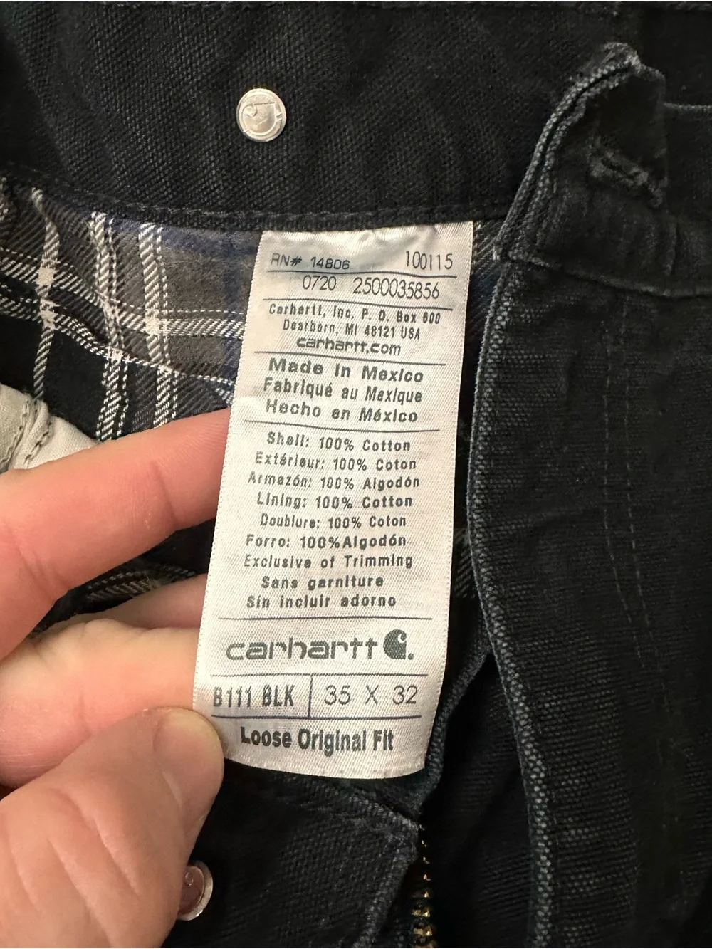 Carhartt B111 BLK Flannel Lined Losse Fit Carpenter Pants Men's 35x32 Distressed